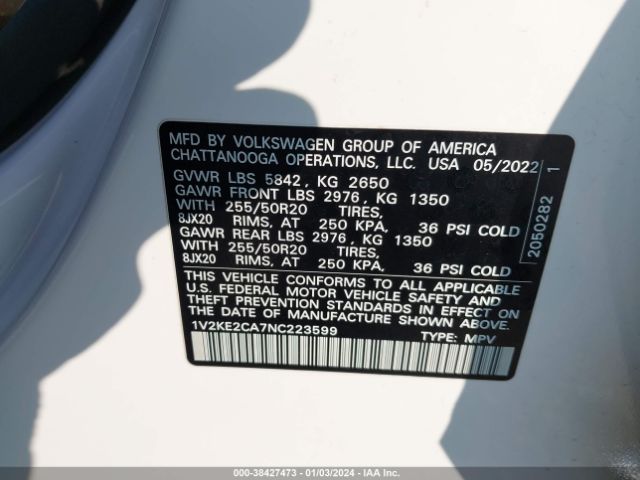 Photo 8 VIN: 1V2KE2CA7NC223599 - VOLKSWAGEN ATLAS CROSS SPORT 