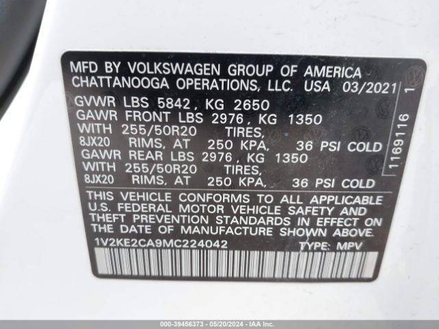 Photo 8 VIN: 1V2KE2CA9MC224042 - VOLKSWAGEN ATLAS CROSS SPORT 