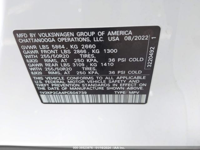 Photo 8 VIN: 1V2KP2CA4PC504739 - VOLKSWAGEN ATLAS 