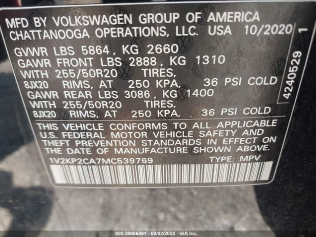 Photo 8 VIN: 1V2KP2CA7MC539769 - VOLKSWAGEN ATLAS 