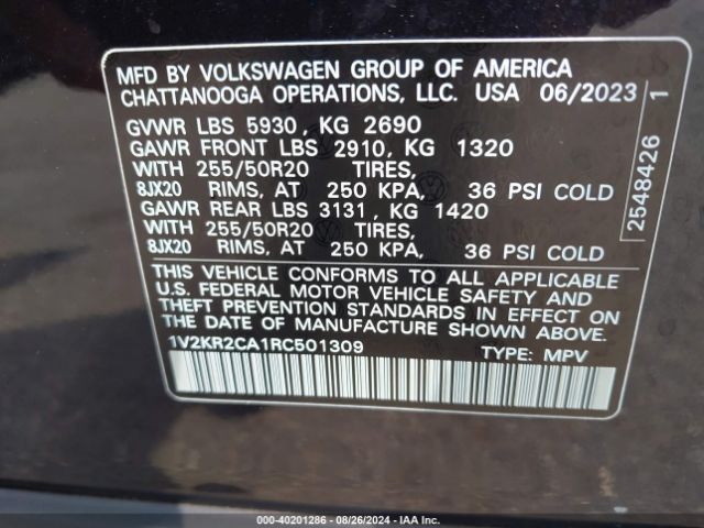 Photo 8 VIN: 1V2KR2CA1RC501309 - VOLKSWAGEN ATLAS 