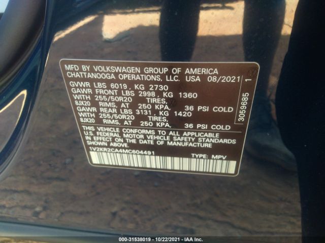 Photo 8 VIN: 1V2KR2CA4MC604491 - VOLKSWAGEN ATLAS 