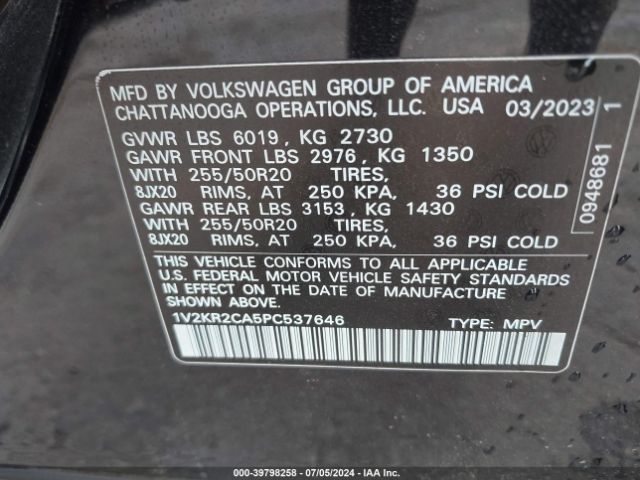 Photo 8 VIN: 1V2KR2CA5PC537646 - VOLKSWAGEN ATLAS 