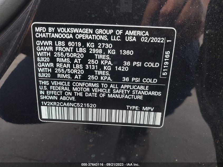 Photo 8 VIN: 1V2KR2CA6NC521520 - VOLKSWAGEN ATLAS 