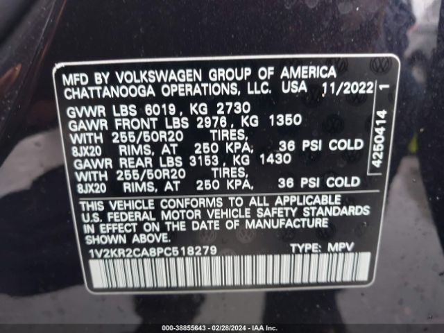 Photo 8 VIN: 1V2KR2CA8PC518279 - VOLKSWAGEN ATLAS 