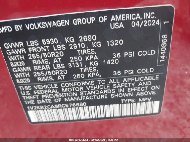 Photo 8 VIN: 1V2KR2CA9RC576680 - VOLKSWAGEN ATLAS 