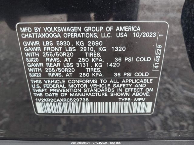 Photo 8 VIN: 1V2KR2CAXRC529738 - VOLKSWAGEN ATLAS 