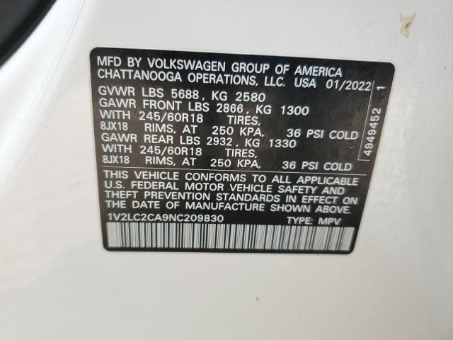 Photo 12 VIN: 1V2LC2CA9NC209830 - VOLKSWAGEN ATLAS CROS 