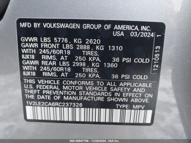 Photo 8 VIN: 1V2LE2CA6RC237326 - VOLKSWAGEN ATLAS CROSS SPORT 