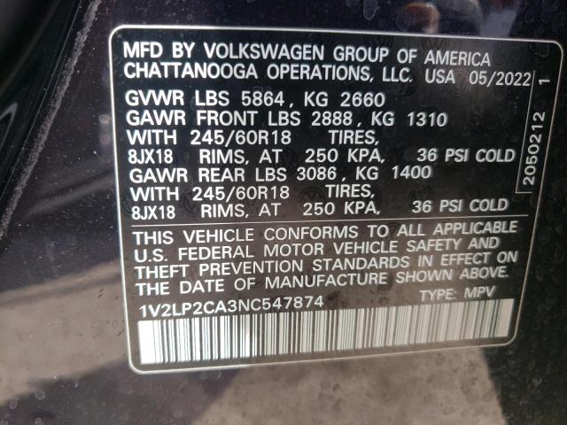 Photo 9 VIN: 1V2LP2CA3NC547874 - VOLKSWAGEN ATLAS SE 