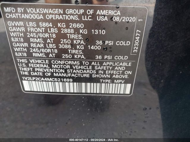 Photo 8 VIN: 1V2LP2CA4MC521699 - VOLKSWAGEN ATLAS 