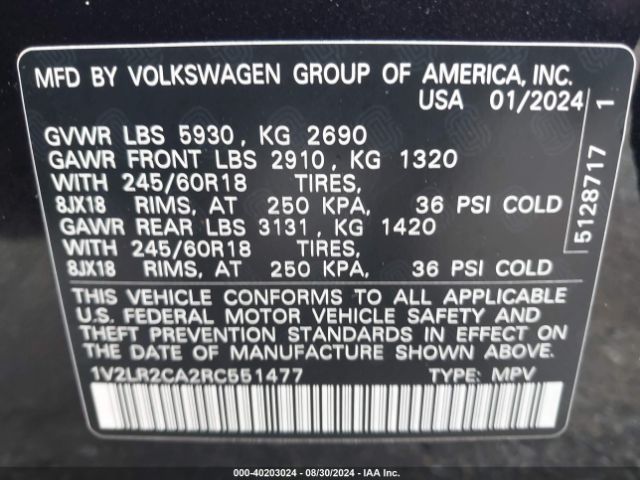 Photo 8 VIN: 1V2LR2CA2RC551477 - VOLKSWAGEN ATLAS 