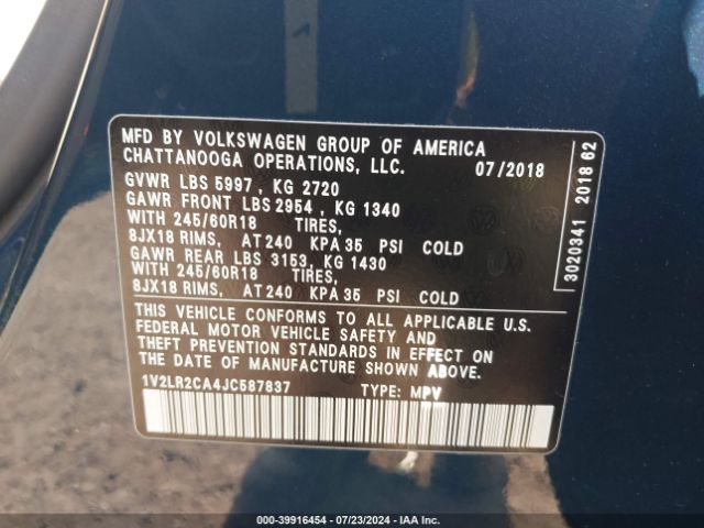 Photo 8 VIN: 1V2LR2CA4JC587837 - VOLKSWAGEN ATLAS 