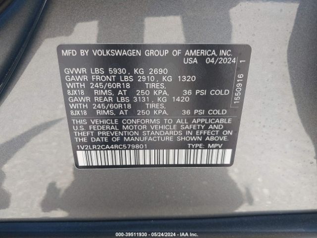 Photo 8 VIN: 1V2LR2CA4RC579801 - VOLKSWAGEN ATLAS 