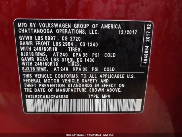 Photo 8 VIN: 1V2LR2CA5JC548030 - VOLKSWAGEN ATLAS 