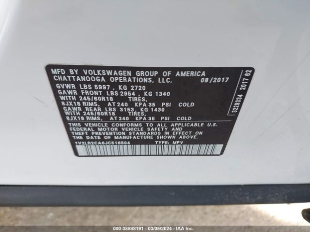 Photo 8 VIN: 1V2LR2CA6JC518504 - VOLKSWAGEN ATLAS 