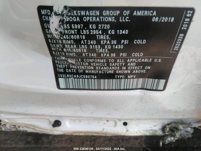 Photo 8 VIN: 1V2LR2CA9JC580754 - VOLKSWAGEN ATLAS 