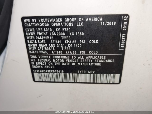 Photo 8 VIN: 1V2LR2CA9KC515419 - VOLKSWAGEN ATLAS 