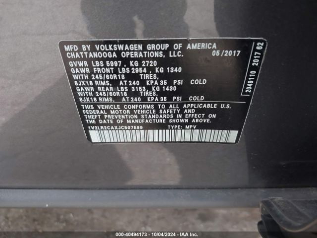 Photo 8 VIN: 1V2LR2CAXJC507599 - VOLKSWAGEN ATLAS 