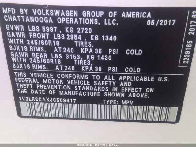 Photo 8 VIN: 1V2LR2CAXJC509417 - VOLKSWAGEN ATLAS 