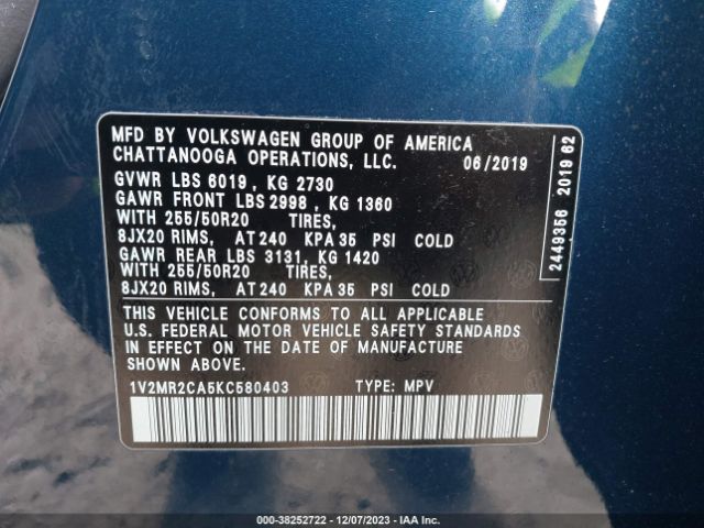 Photo 8 VIN: 1V2MR2CA5KC580403 - VOLKSWAGEN ATLAS 