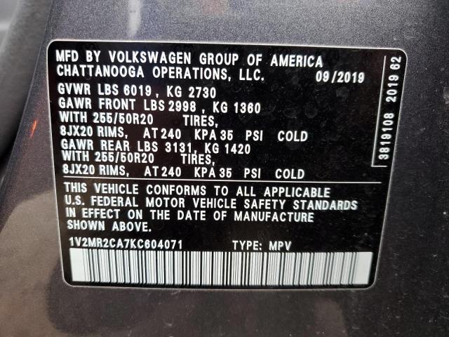 Photo 12 VIN: 1V2MR2CA7KC604071 - VOLKSWAGEN ATLAS SEL 