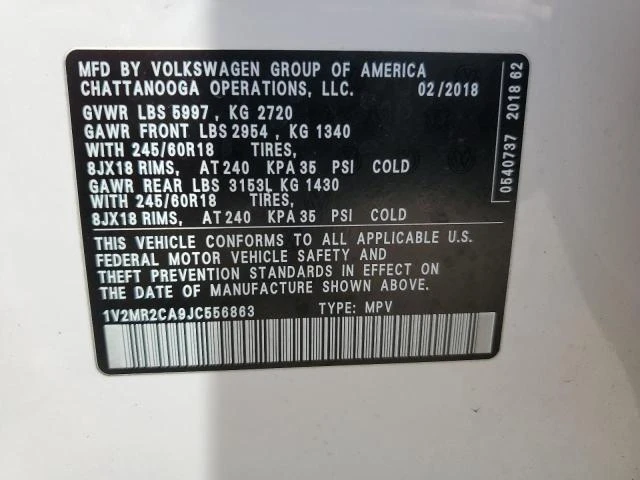 Photo 12 VIN: 1V2MR2CA9JC556863 - VOLKSWAGEN ATLAS SEL 