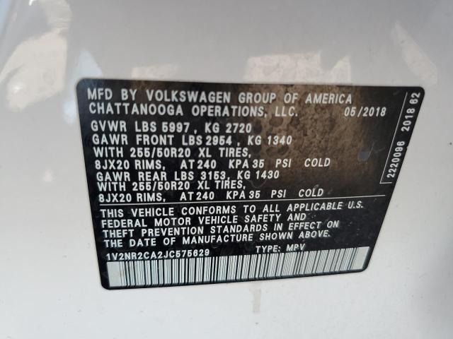 Photo 12 VIN: 1V2NR2CA2JC575629 - VOLKSWAGEN ATLAS SEL 