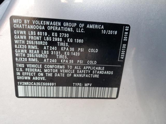 Photo 11 VIN: 1V2NR2CA2KC509891 - VOLKSWAGEN ATLAS SEL 