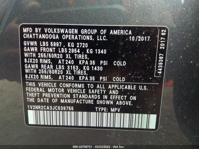 Photo 8 VIN: 1V2NR2CA3JC539755 - VOLKSWAGEN ATLAS 