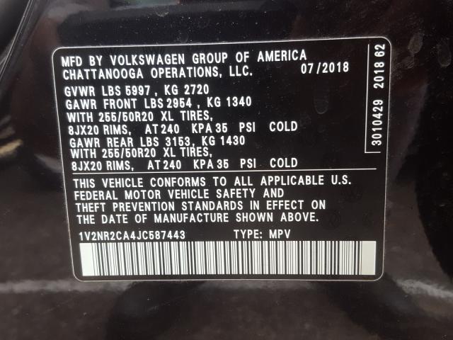 Photo 9 VIN: 1V2NR2CA4JC587443 - VOLKSWAGEN ATLAS 