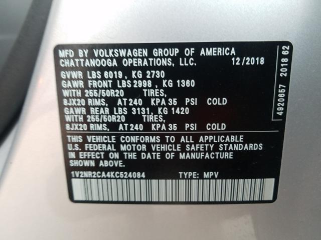 Photo 9 VIN: 1V2NR2CA4KC524084 - VOLKSWAGEN ATLAS SEL 