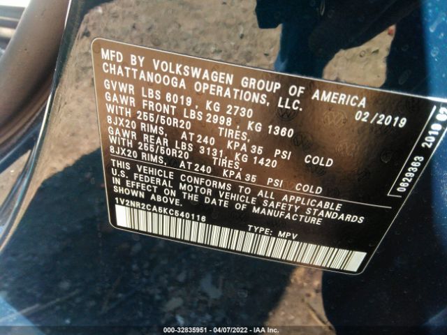 Photo 8 VIN: 1V2NR2CA5KC540116 - VOLKSWAGEN ATLAS 