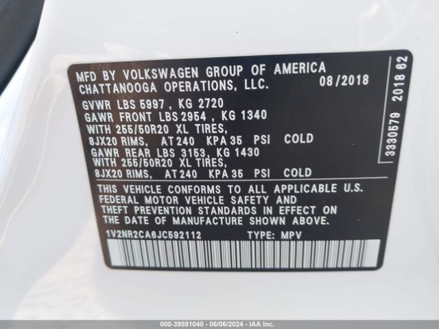 Photo 8 VIN: 1V2NR2CA6JC592112 - VOLKSWAGEN ATLAS 