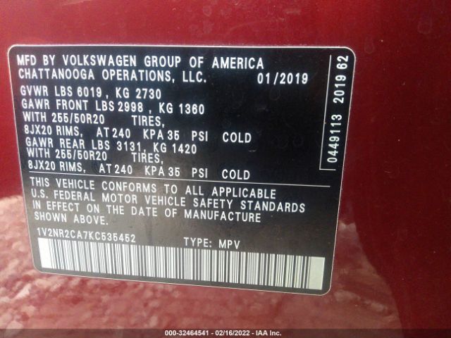 Photo 8 VIN: 1V2NR2CA7KC535452 - VOLKSWAGEN ATLAS 