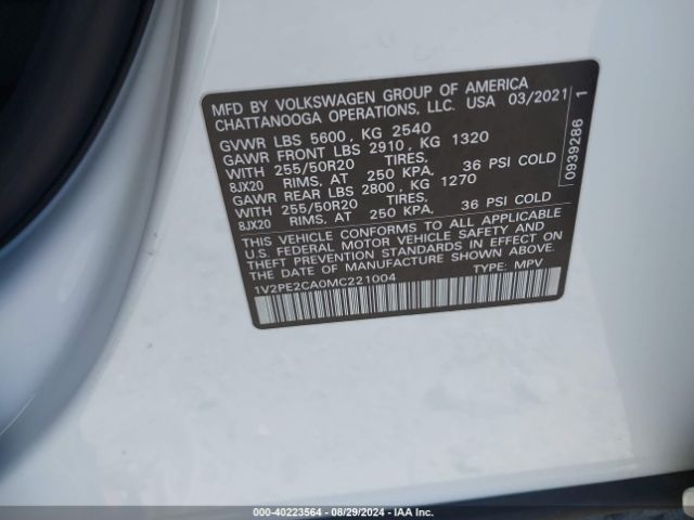 Photo 8 VIN: 1V2PE2CA0MC221004 - VOLKSWAGEN ATLAS CROSS SPORT 