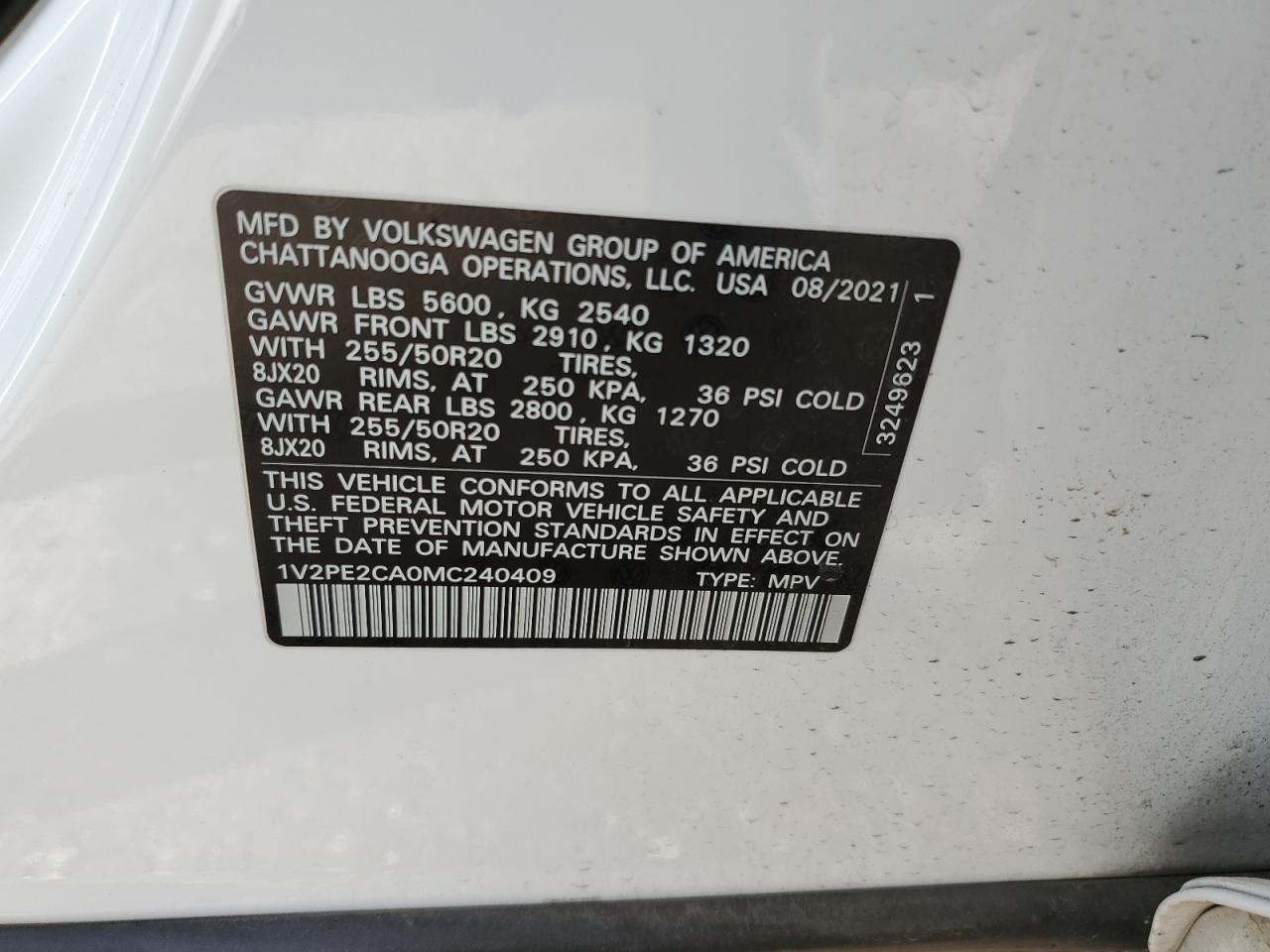 Photo 12 VIN: 1V2PE2CA0MC240409 - VOLKSWAGEN ATLAS 