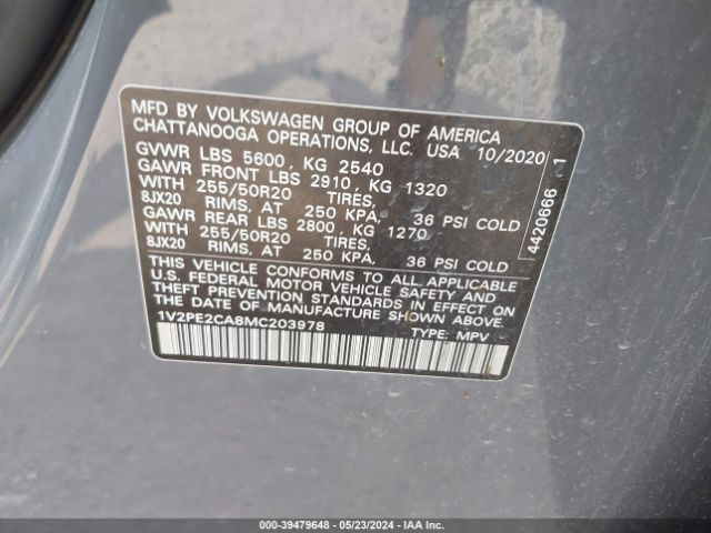 Photo 8 VIN: 1V2PE2CA8MC203978 - VOLKSWAGEN ATLAS CROSS SPORT 