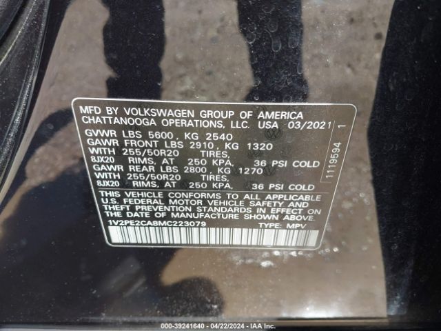 Photo 8 VIN: 1V2PE2CA8MC223079 - VOLKSWAGEN ATLAS CROSS SPORT 