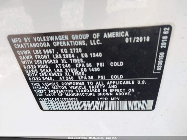 Photo 8 VIN: 1V2PR2CA5JC553052 - VOLKSWAGEN ATLAS 