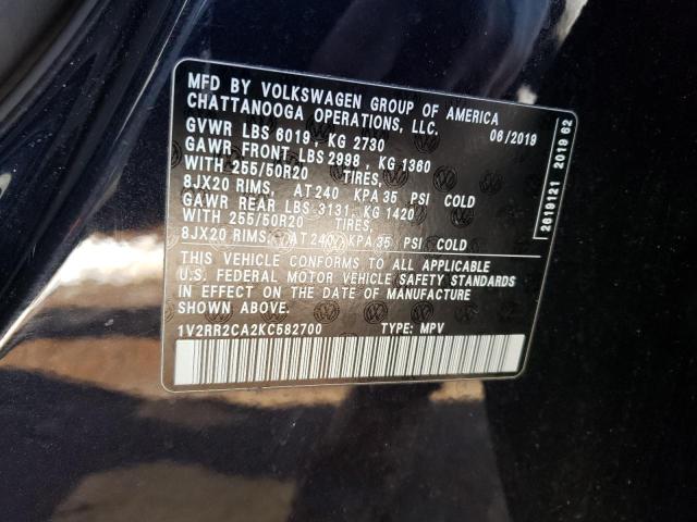 Photo 12 VIN: 1V2RR2CA2KC582700 - VOLKSWAGEN ATLAS 