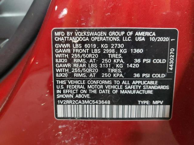 Photo 12 VIN: 1V2RR2CA3MC543648 - VOLKSWAGEN ATLAS SE 