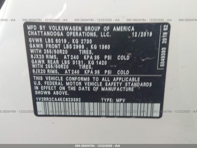 Photo 8 VIN: 1V2RR2CA4KC623392 - VOLKSWAGEN ATLAS 