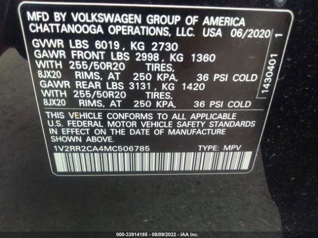 Photo 8 VIN: 1V2RR2CA4MC506785 - VOLKSWAGEN ATLAS 