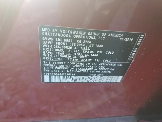 Photo 12 VIN: 1V2RR2CA8JC575748 - VOLKSWAGEN ATLAS SEL 