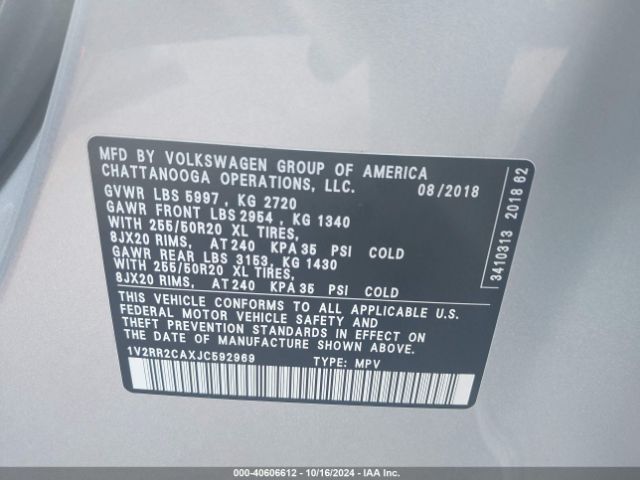 Photo 8 VIN: 1V2RR2CAXJC592969 - VOLKSWAGEN ATLAS 