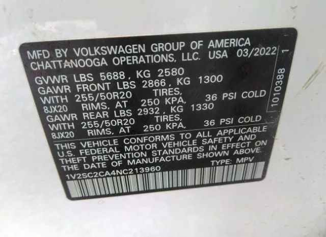 Photo 8 VIN: 1V2SC2CA4NC213960 - VOLKSWAGEN ATLAS CROSS SPORT 