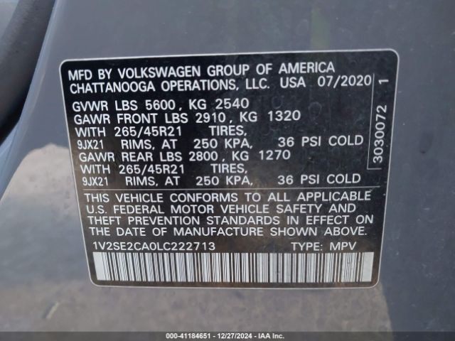 Photo 8 VIN: 1V2SE2CA0LC222713 - VOLKSWAGEN ATLAS CROSS SPORT 