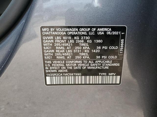 Photo 12 VIN: 1V2SR2CA1MC587990 - VOLKSWAGEN ATLAS SEL 