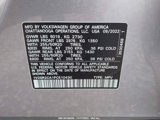 Photo 8 VIN: 1V2SR2CA1PC510430 - VOLKSWAGEN ATLAS 